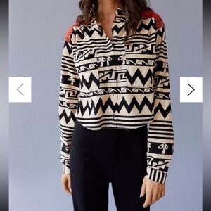 urban outfitters BDG Striped Geometric Plaid Corduroy Button Up Crop Top SizeM